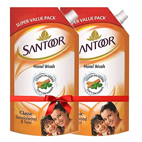 Santoor Classic Gentle Hand Wash, 750ml (Pack of 2) with Natural goodness of Sandalwood & Tulsi AllTrickz.jpg